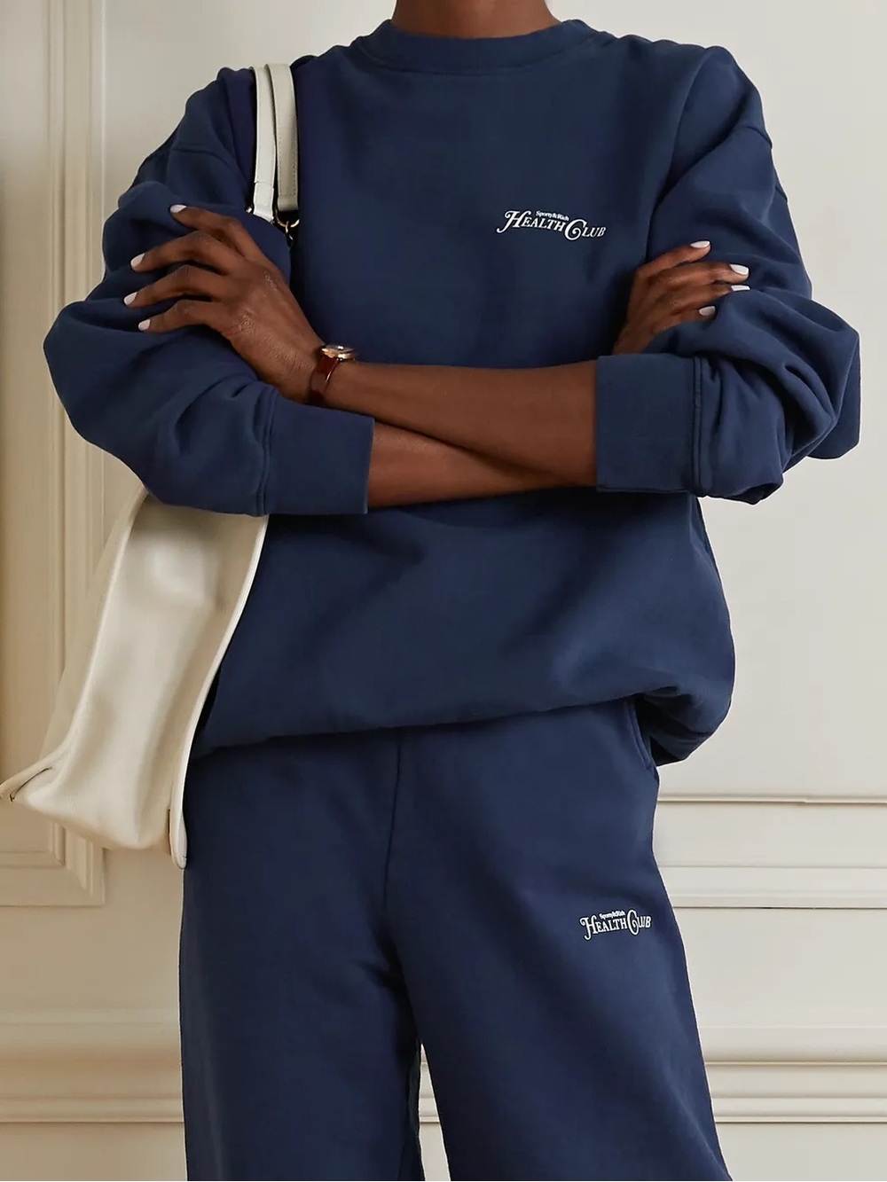 Sporty & Rich Rizzoli Health Club Cotton Jersey Sweatshirt Navy Blue